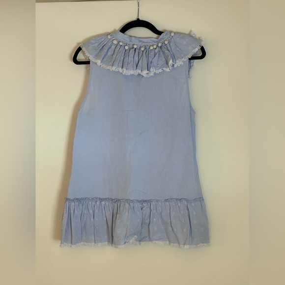 Misa Los Angeles Blue Embroidered Ruffle Top - Picture 3 of 5